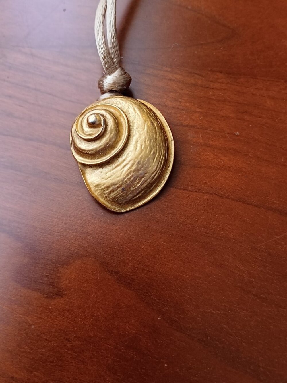 Gold (Matte) Moon Snail Shell Pendant Necklace on Silk Cord